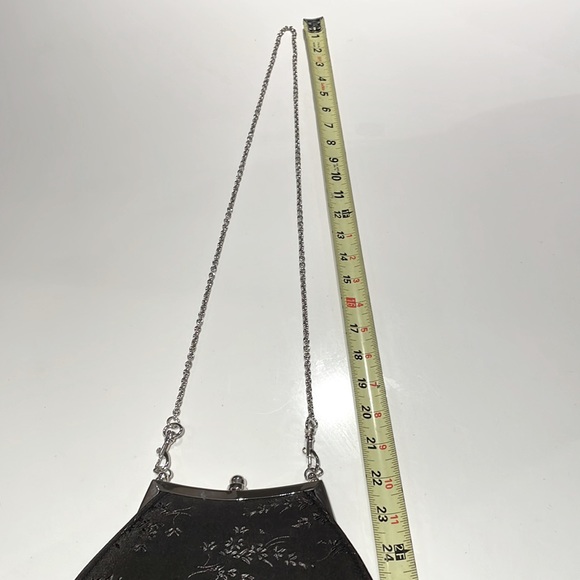 (2/$30) Black cocktail purse with black floral + silver tone chain strap/closure - Picture 6 of 6